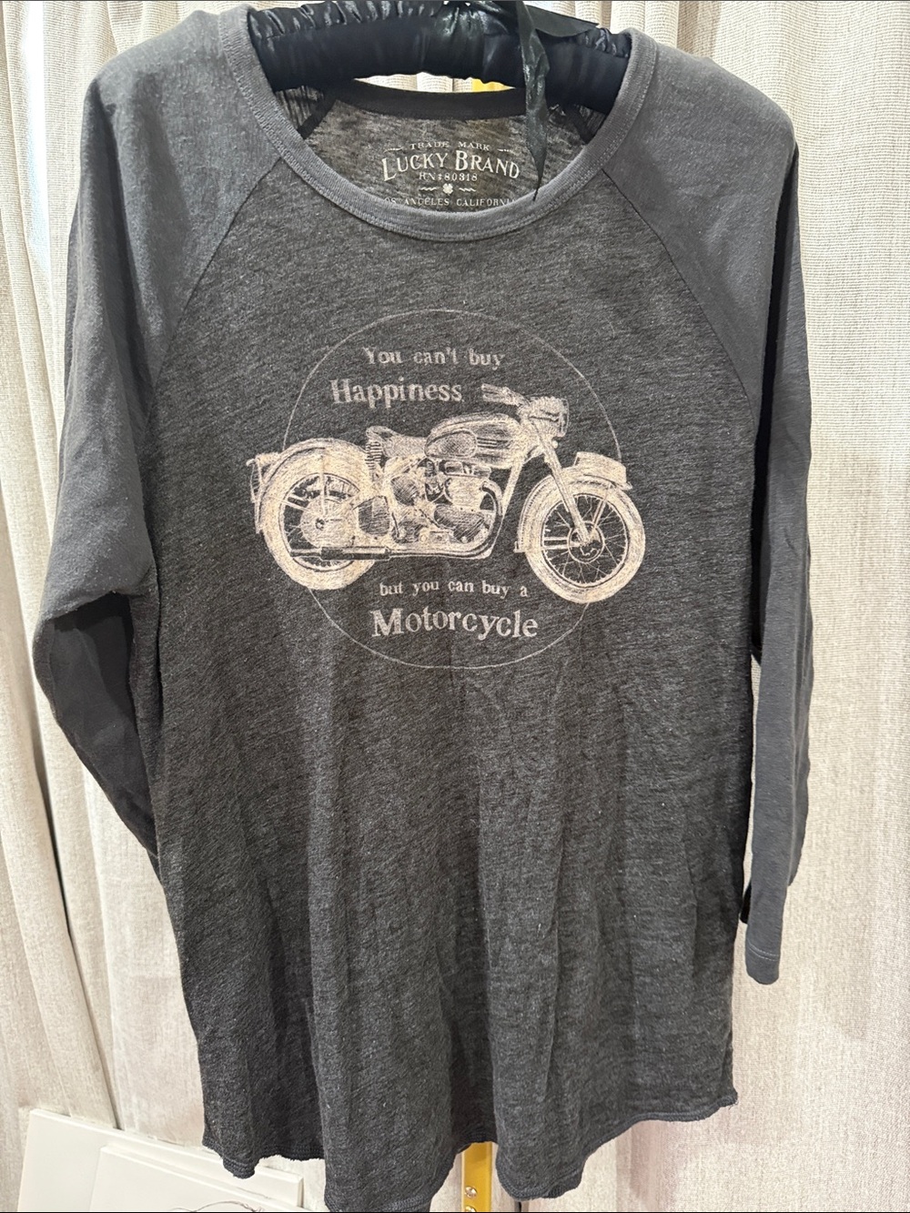 Lucky Brand Dark Gray Raglan Long-Sleeve Motorcycle Graphic Tee